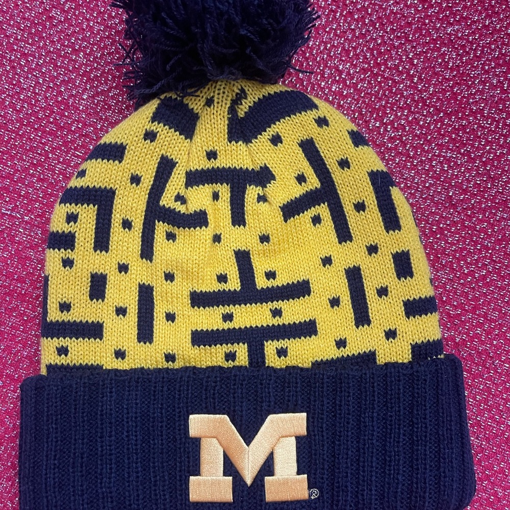 Woman’s Michigan Yellow and Blue Pom-Pom Beanie